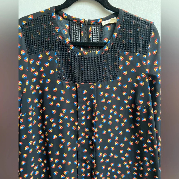 Anthropologie Meadow Rue Tunic Black Floral Fall Blouse Sz L - Picture 3 of 10